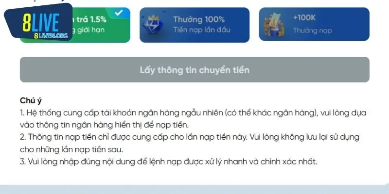 Những điều kiện để nạp tiền 8LIVE thành công